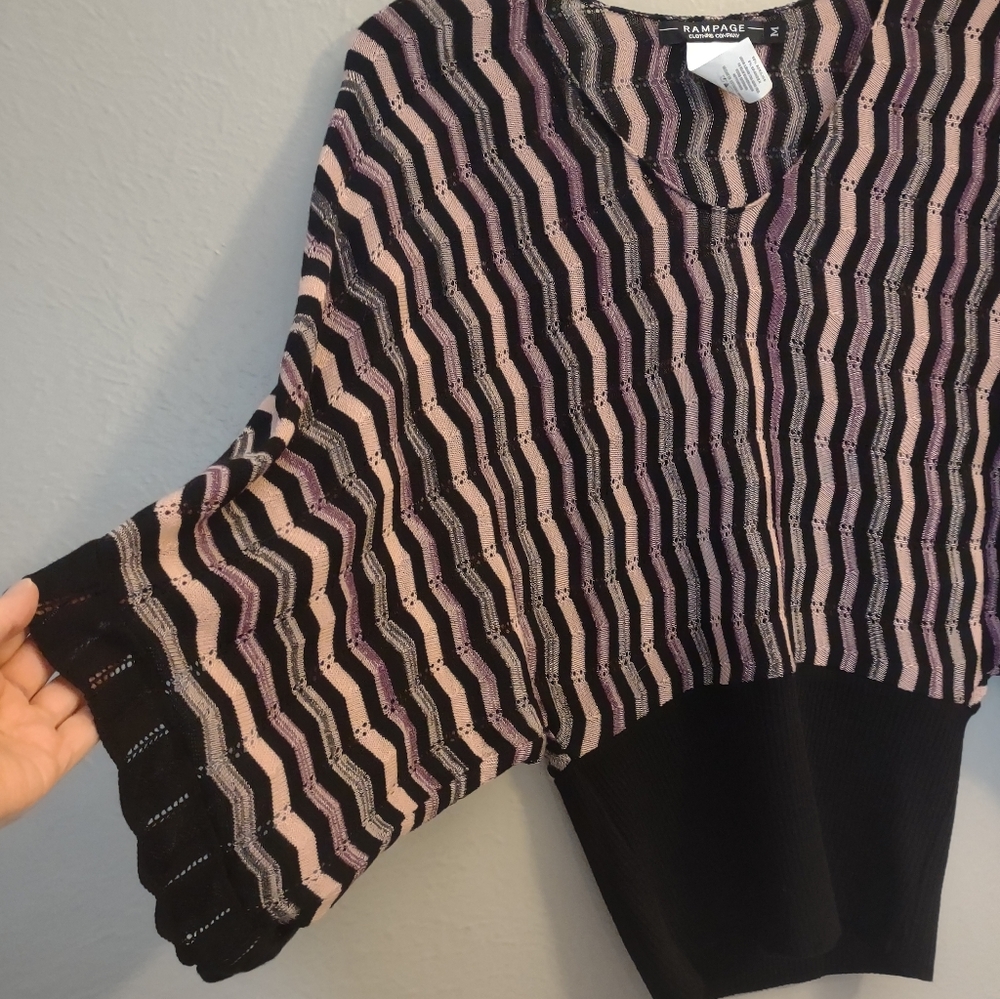 Y2K Rampage Clothing Co. Vintage 90s Zigzag Black Pink Sweater Top Size M - Picture 7 of 13